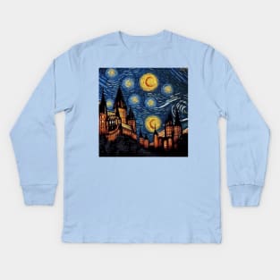 Starry Night Wizarding School Van Gogh Kids Long Sleeve T-Shirt